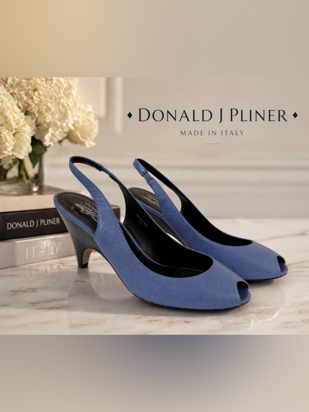 Donald J Pliner Papina Blue Slingback Peep Toe Heels 8.5M EUC MSRP $225